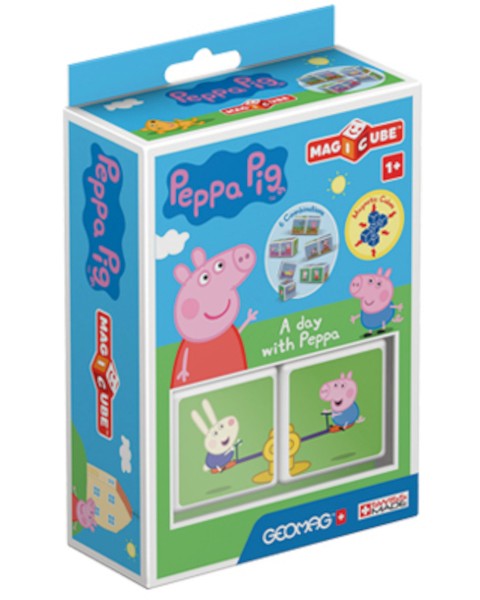 Магнитни кубчета Geomag - Magicube A Day With Peppa - 2 броя на тема Peppa Pig - играчка
