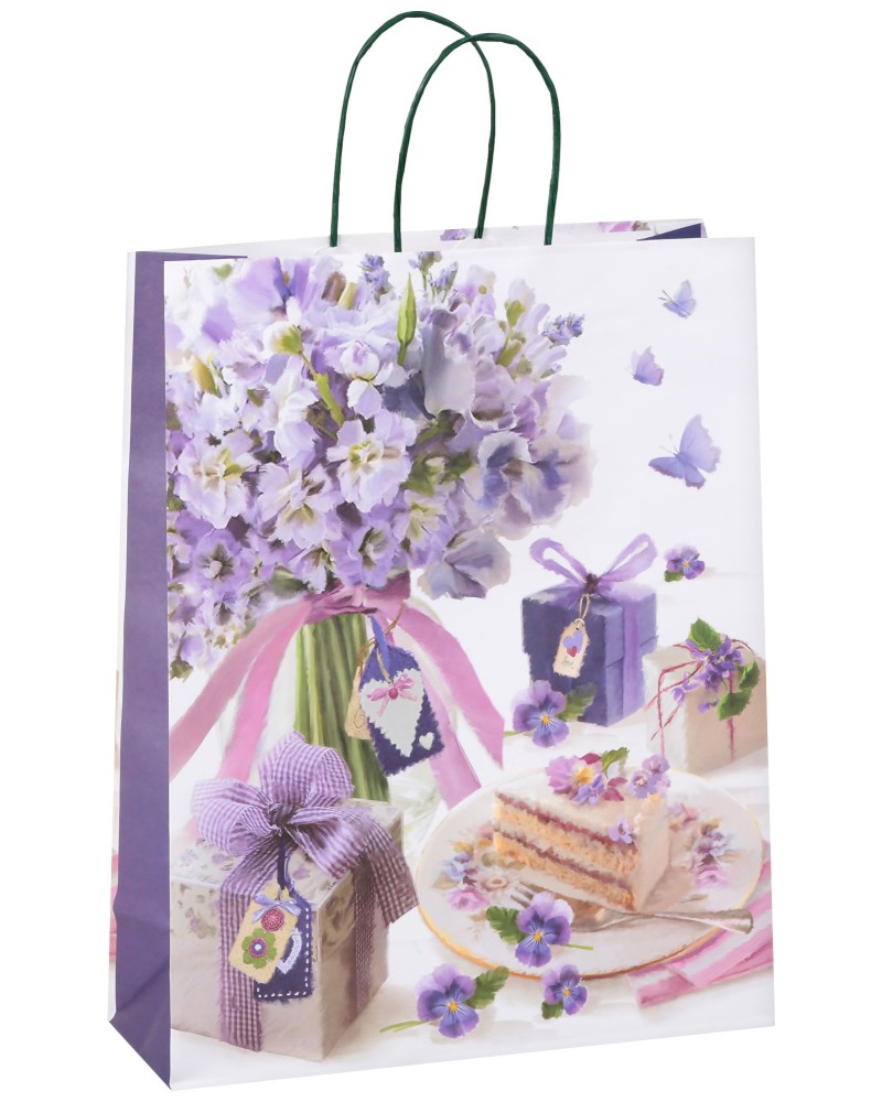 Подаръчна торбичка Лилави Цветя - Unic Art Подаръчна торбичка Лилави Цветя - Unic Art - С размери 31 / 39 / 12 cm - продукт