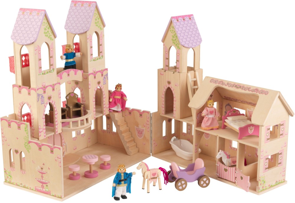Замъкът на принцесата - Детска дървена играчка с аксесоари - играчка