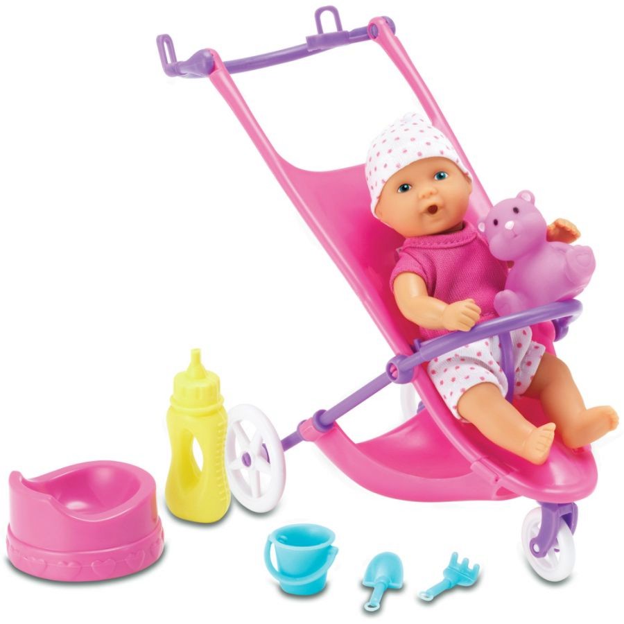 Бебе с количка - Детска мини кукла с аксесоари - кукла