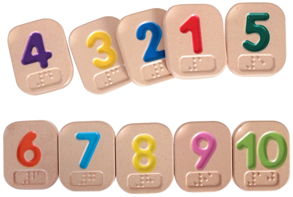 Дървени плочки с брайлови цифри PlanToys - играчка
