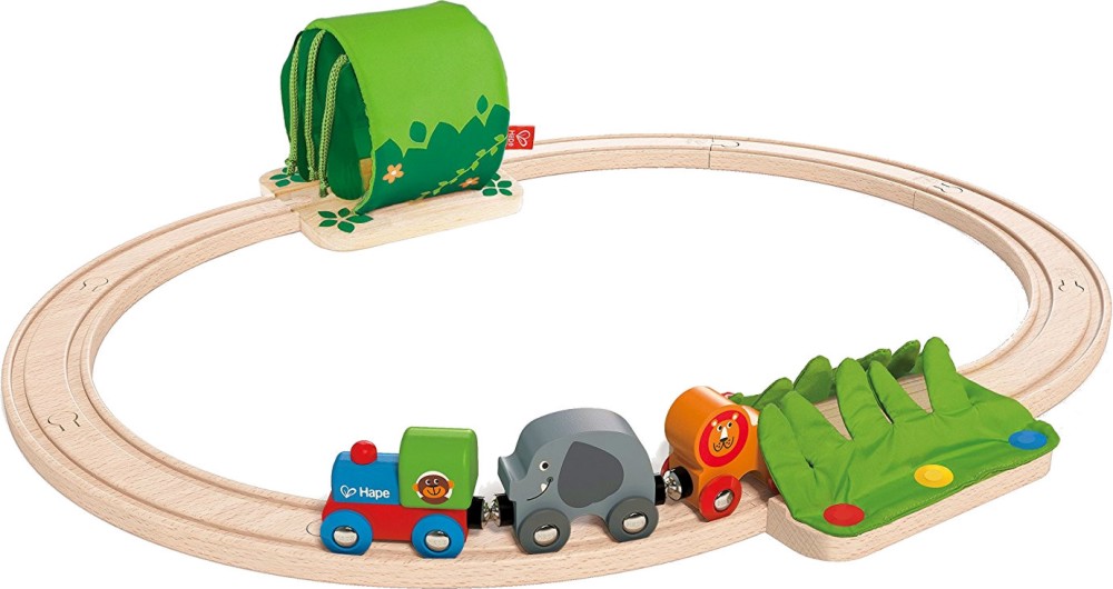 Пътешествие с влак в джунглата - Детска дървена играчка - играчка
