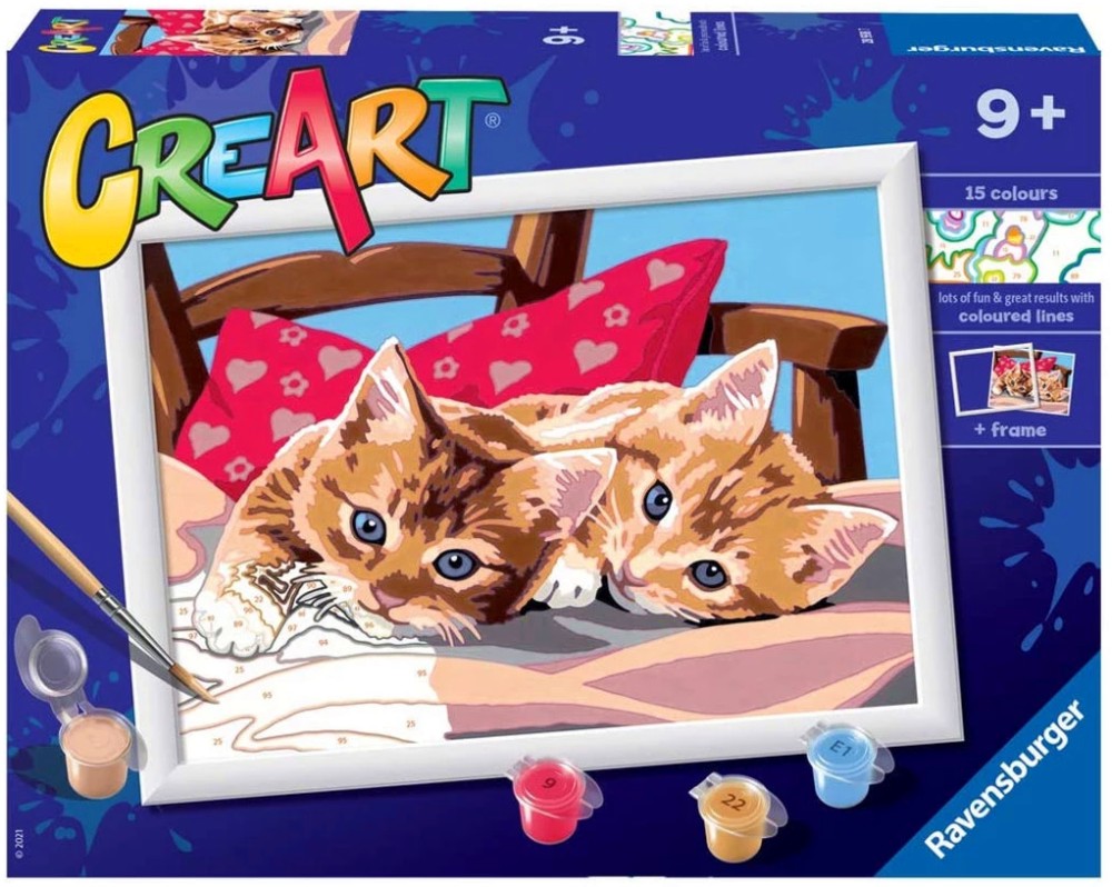 Нарисувай картина Сладки котета - Ravensburger Нарисувай картина Сладки котета - Ravensburger - Творчески комплект с акрилни бои от серията CreArt - творчески комплект