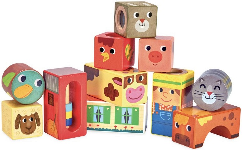 Активни кубчета - Животните във фермата - Дървени образователни играчки - играчка