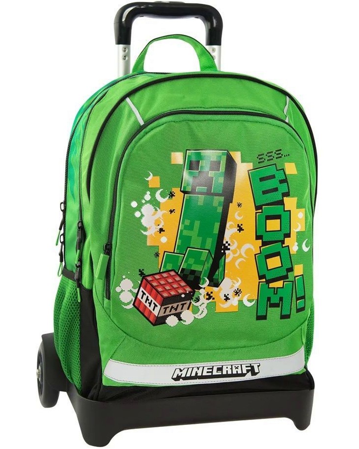 Ученическа раница с колелца - Creeper Ученическа раница с колелца - Creeper - С подвижна стойка на тема Minecraft - раница