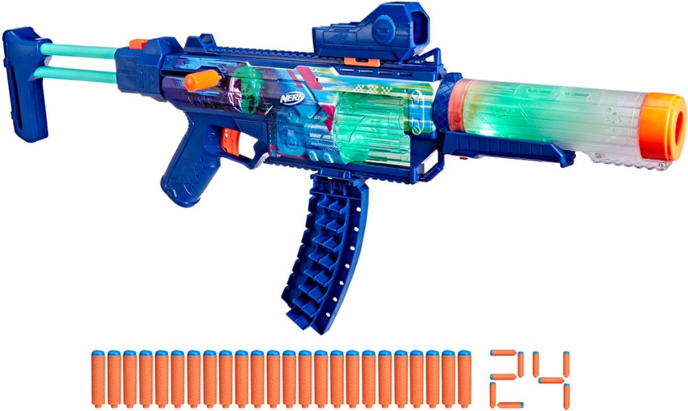 Nerf - Светещ Киберлайт бластер Nerf - Светещ Киберлайт бластер - Бластер с 24 стрели - играчка