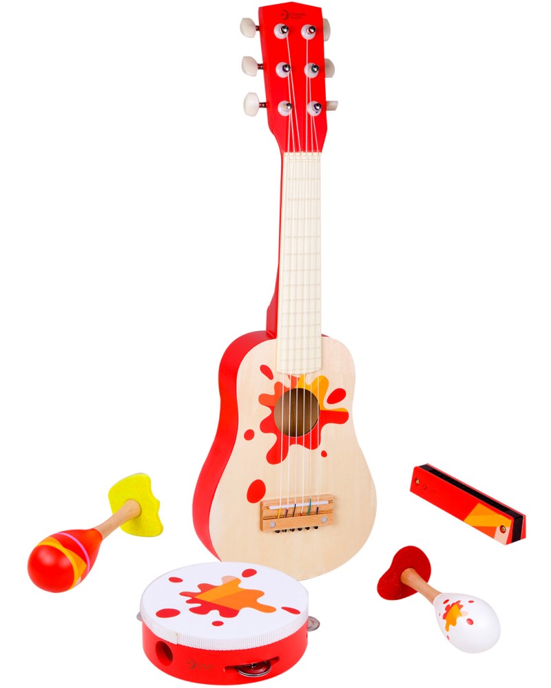 Звезда - Комплект детски дървени музикални инструменти - играчка