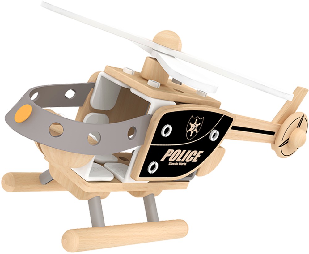 Дървен конструктор Classic World - Полицейски хеликоптер - играчка
