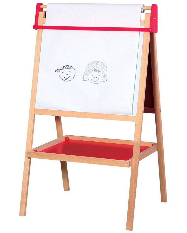 Двустранна магнитна дъска със стойка 3 в 1 Lelin Toys Двустранна магнитна дъска със стойка 3 в 1 Lelin Toys - Комплект с хартиена ролка, тебешири и гъба - образователен комплект