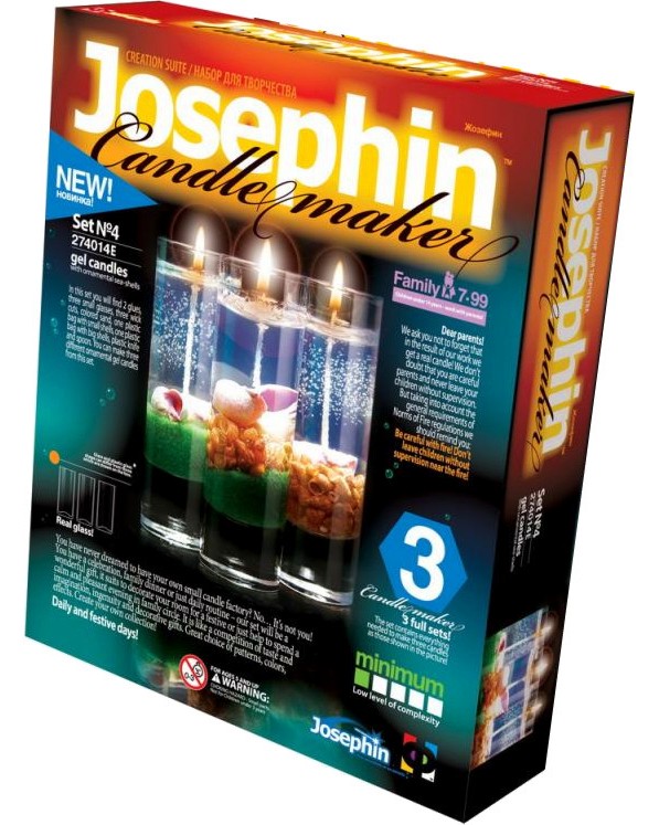 Направи 3 декоративни морски свещи Josephin - Комплект 4 Направи 3 декоративни морски свещи Josephin - Комплект 4 - Творчески комплект от серията Candlemaker - творчески комплект