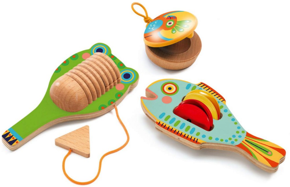 Комплект музикални инструменти Комплект музикални инструменти - Дървени играчки от серията "Animambo" - играчка