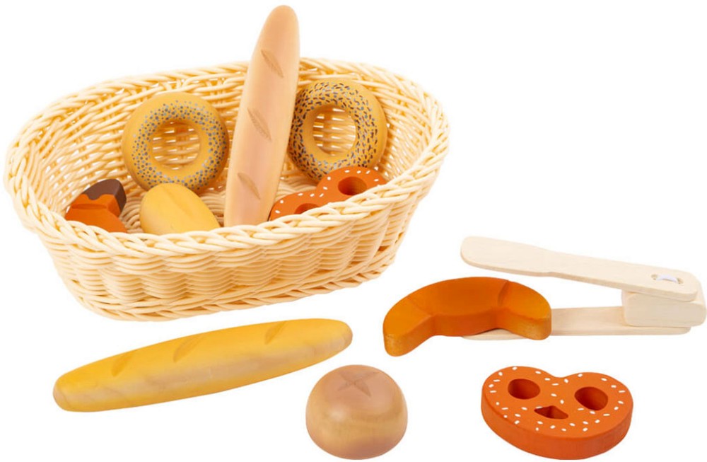 Дървена кошница с хлебчета - Small Foot - От 12 части, от серията Role Play - играчка