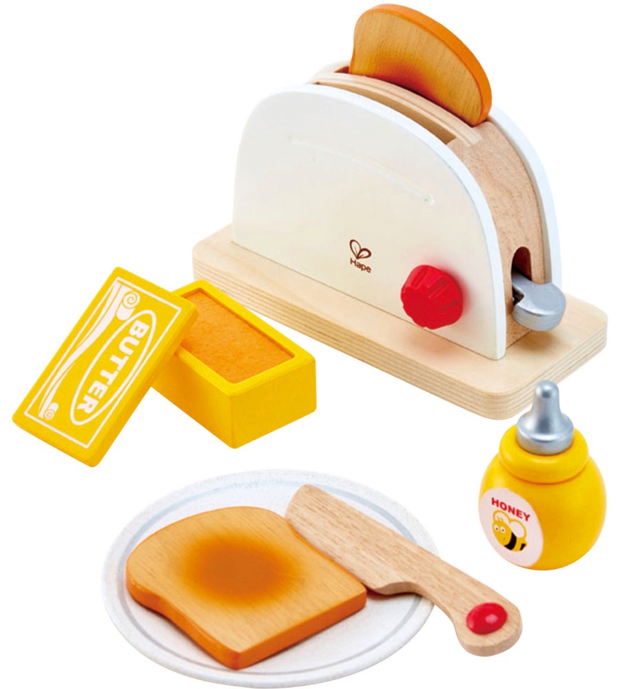 Детски дървен тостер HaPe - С аксесоари - играчка