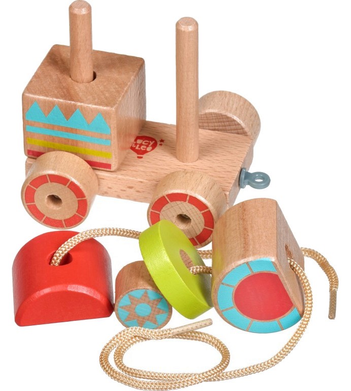 Дървен локомотив за нанизване и дърпане Lucy & Leo - играчка