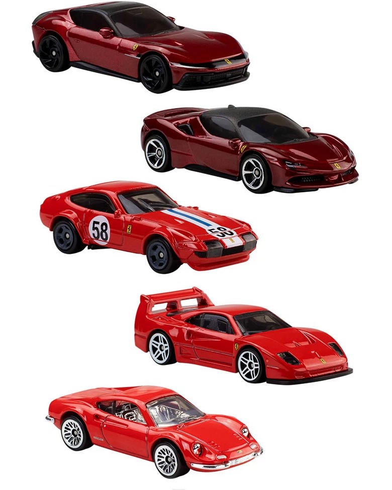 Комплект с колички Ферари - Mattel Комплект с колички Ферари - Mattel - 5 броя, от серията Hot Wheels - играчка