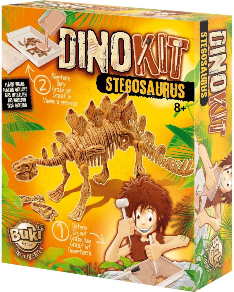 Открий и сглоби скелет на динозавър Buki France - Стегозавър - От серията DinoKit - образователен комплект