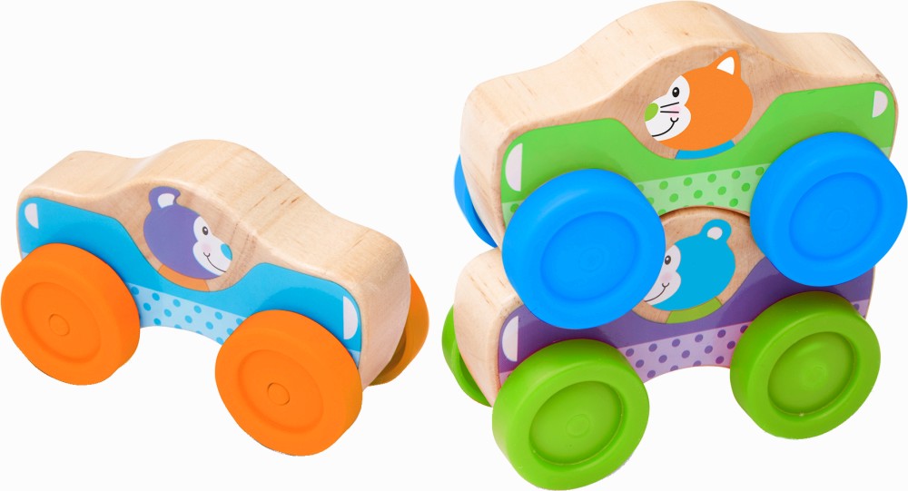 Дървени колички с животни Melissa & Doug Дървени колички с животни Melissa & Doug - За бутане и подреждане от серията First Play - играчка