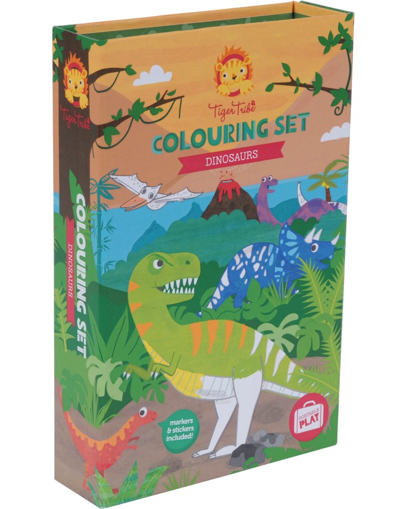 Оцвети сам и декорирай Bertoy - Динозаври - Творчески комплект със стикери от серията Tiger Tribe - творчески комплект