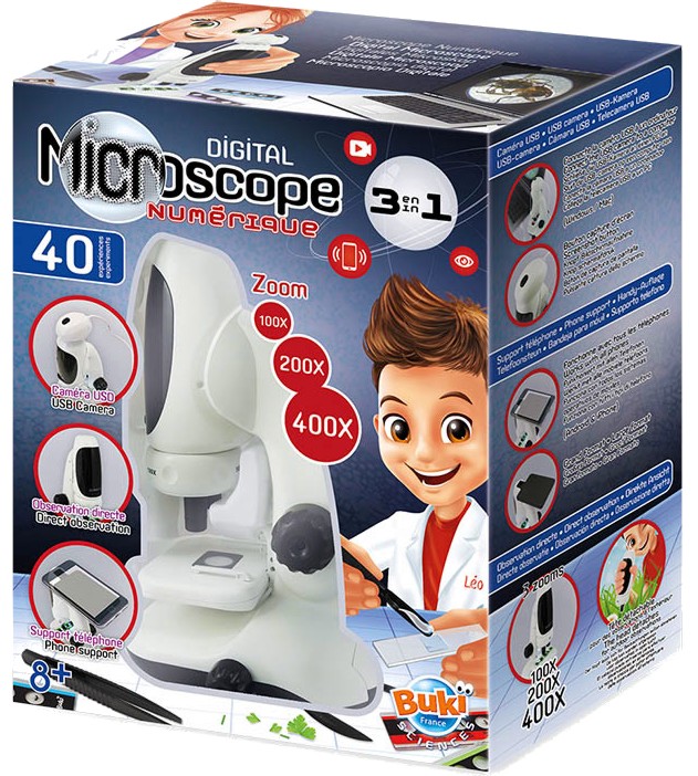 Детски дигитален микроскоп 3 в 1 Buki France - От серията Mini Sciences - образователен комплект