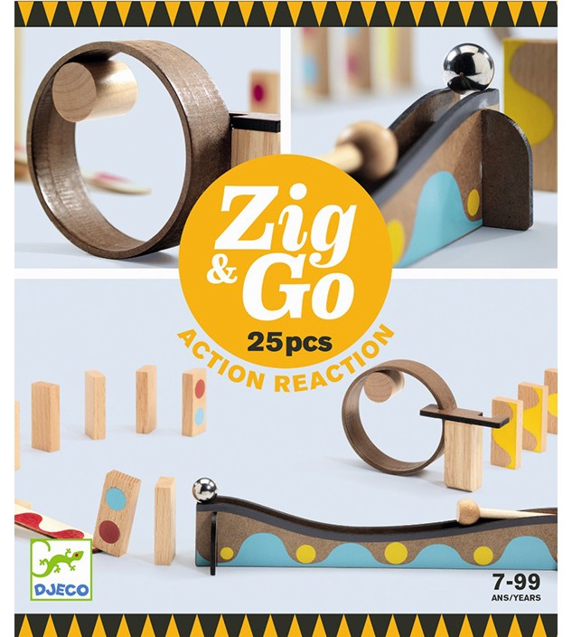 Дървен конструктор Действие и реакция - Djeco Дървен конструктор Действие и реакция - Djeco - От 25 части от серията Zig and Go - играчка