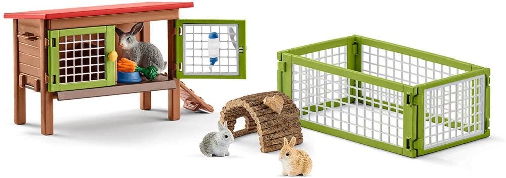 Заешка колибка - Комплект с аксесоари от серията "Животни от фермата: Зайци" - играчка