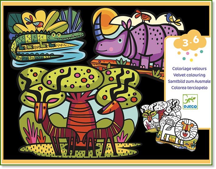Оцветявай с флумастери - Кадифени животни от Савана - Творчески комплект - творчески комплект