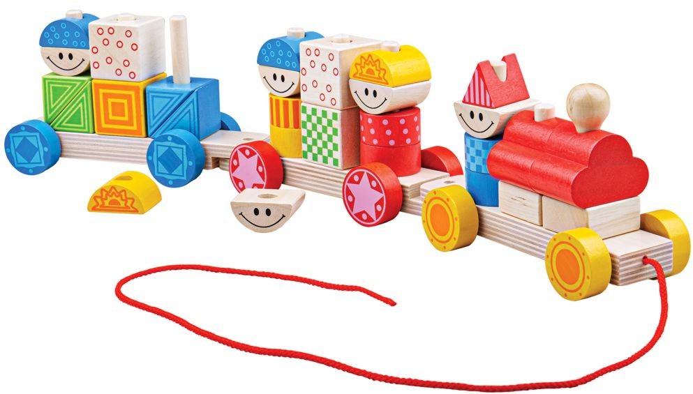 Дървена низанка за дърпане Bigjigs Toys - Влакче - играчка