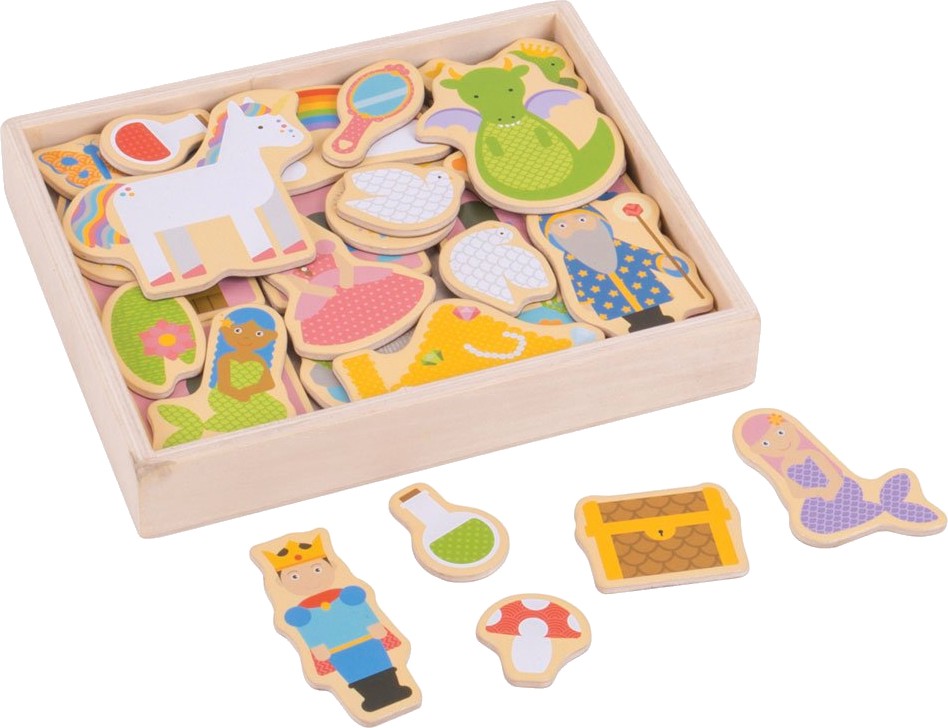 Дървени магнити - Фантастичен свят - Комплект от 35 елемента за игра - играчка