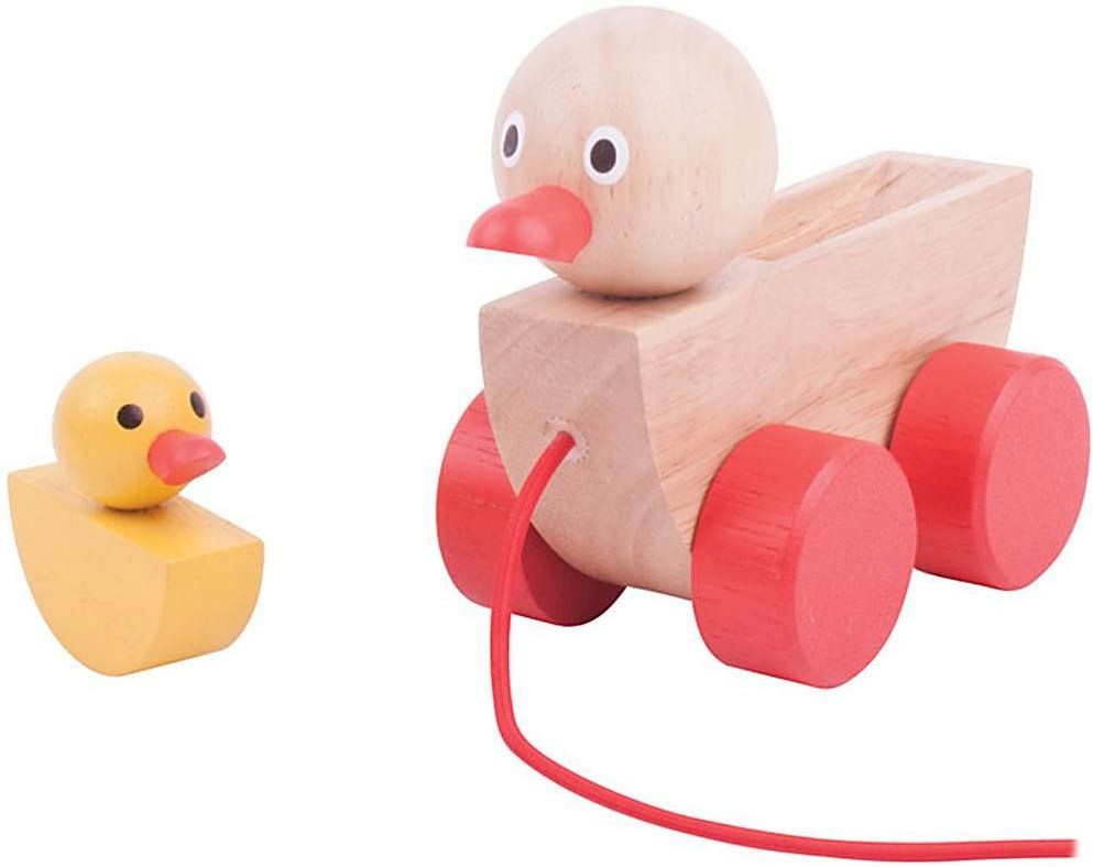 Дървена играчка за дърпане Bigjigs Toys - Мама пате и малко патенце - играчка
