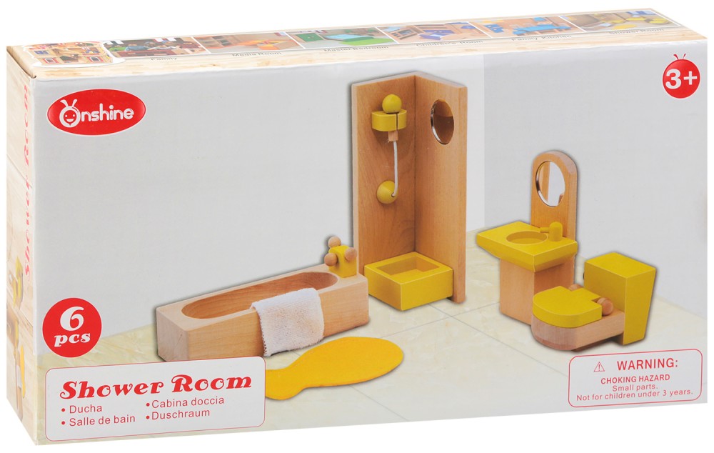 Баня за куклена къща - Дървен комплект за игра - играчка