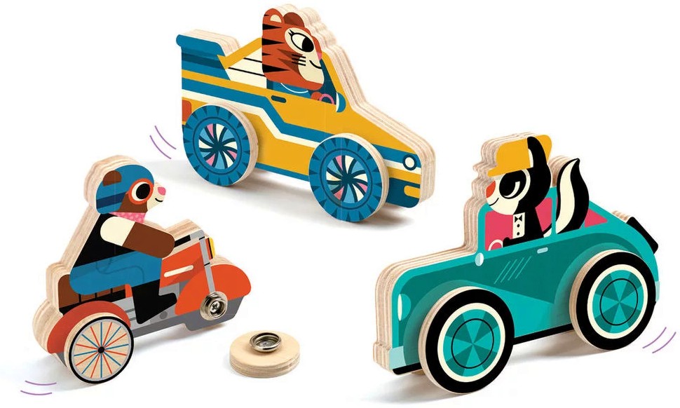 Дървени колички с копчета Djeco - Clipacar - играчка