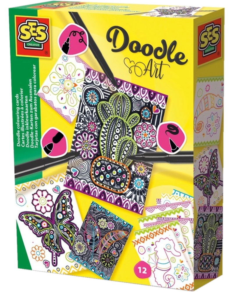 Създай сам картички SES Creative - Doodle Art - Творчески комплект за оцветяване - творчески комплект