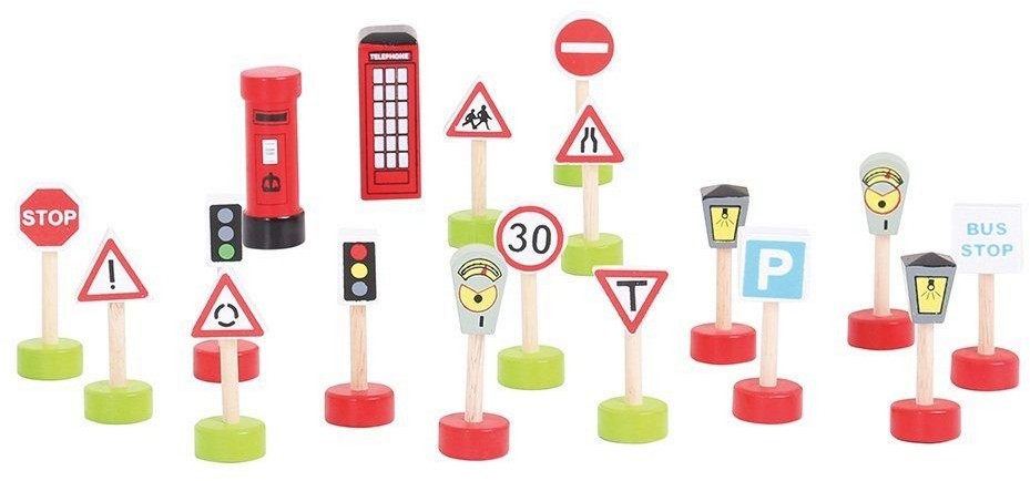 Дървени пътни знаци Bigjigs Toys Дървени пътни знаци Bigjigs Toys - От серията Rail с размери 2.5 x 6.5 cm - играчка