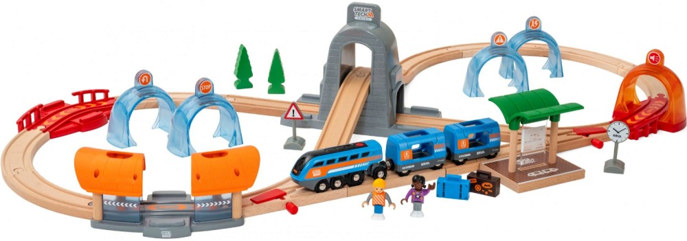 Дървена влакова композиция Brio  - С аксесоари от серията Rails - играчка