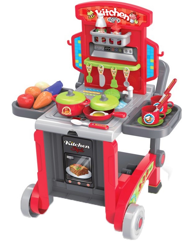 Детска кухня на колела Buba - С аксесоари в куфар - играчка