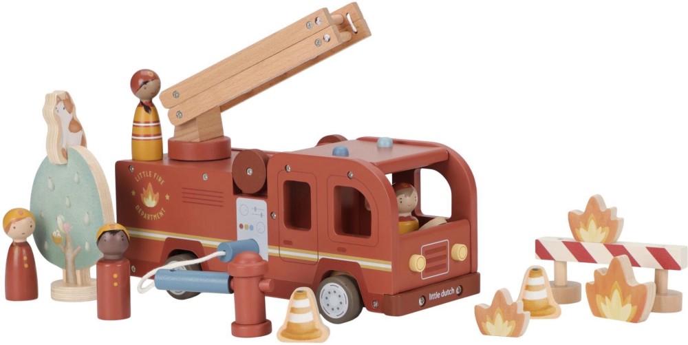Дървена пожарна кола Little Dutch Дървена пожарна кола Little Dutch - От серията Essentials - играчка