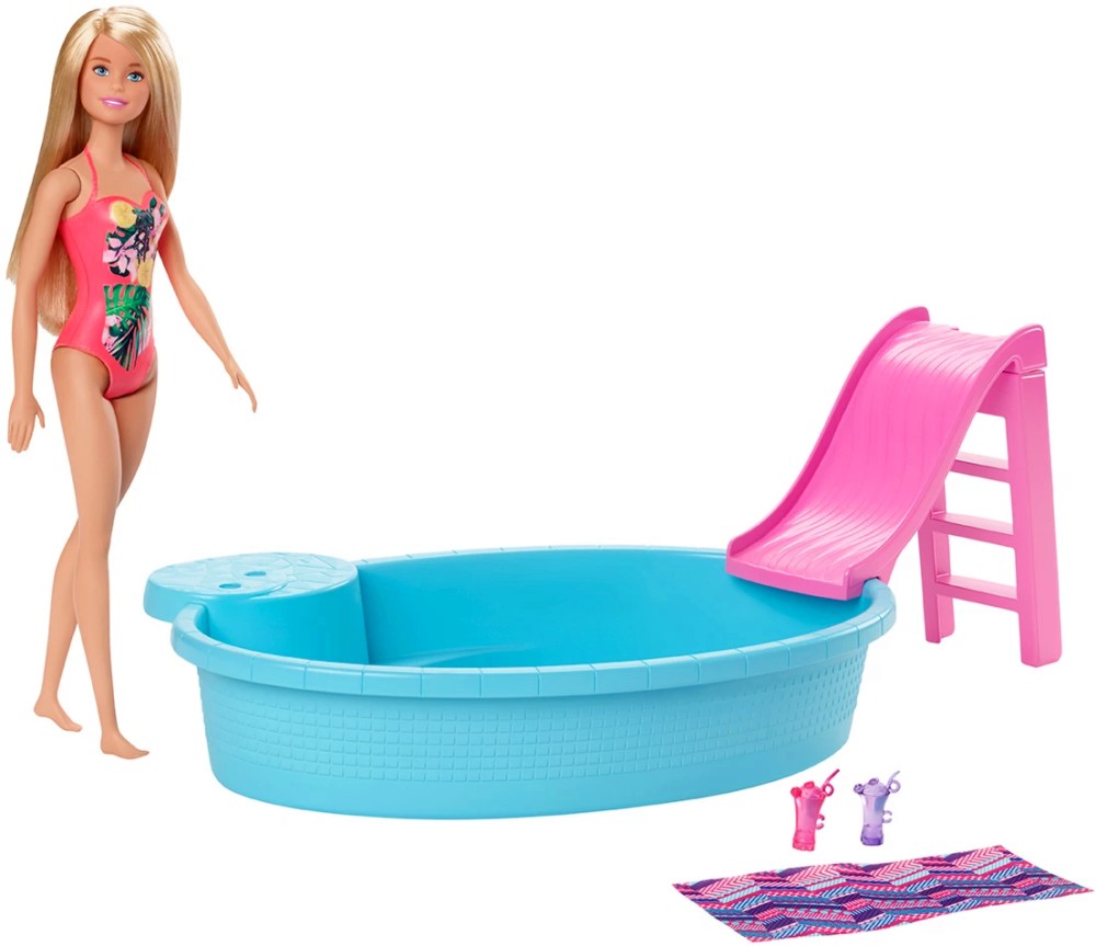Барби на басейн - Комплект кукла с аксесоари от серията "Barbie" - кукла