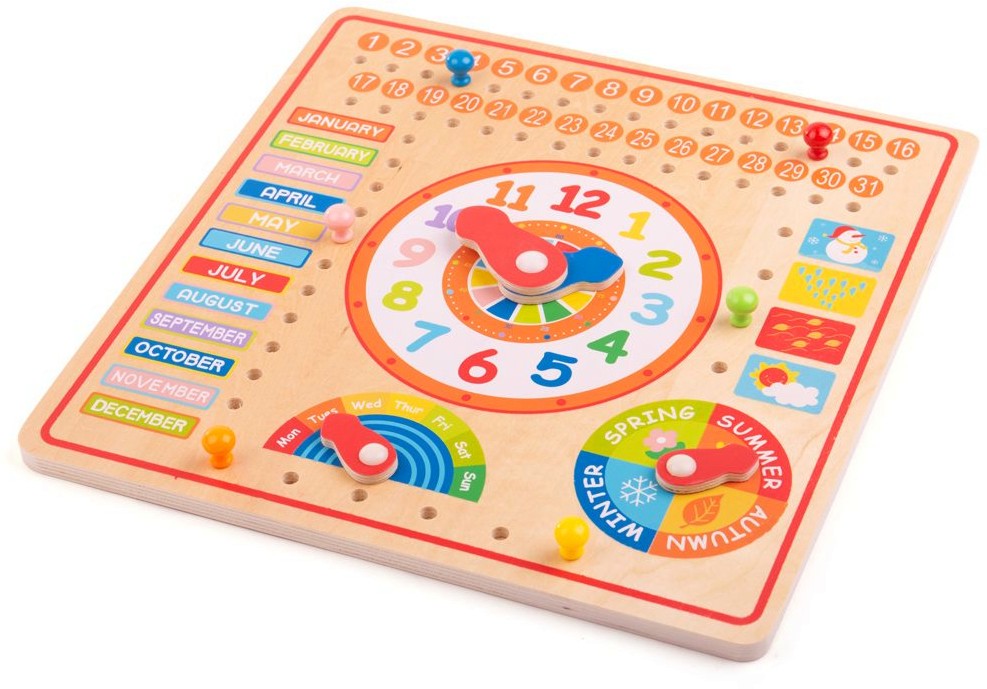 Дървен календар с часовник Bigjigs Toys - играчка
