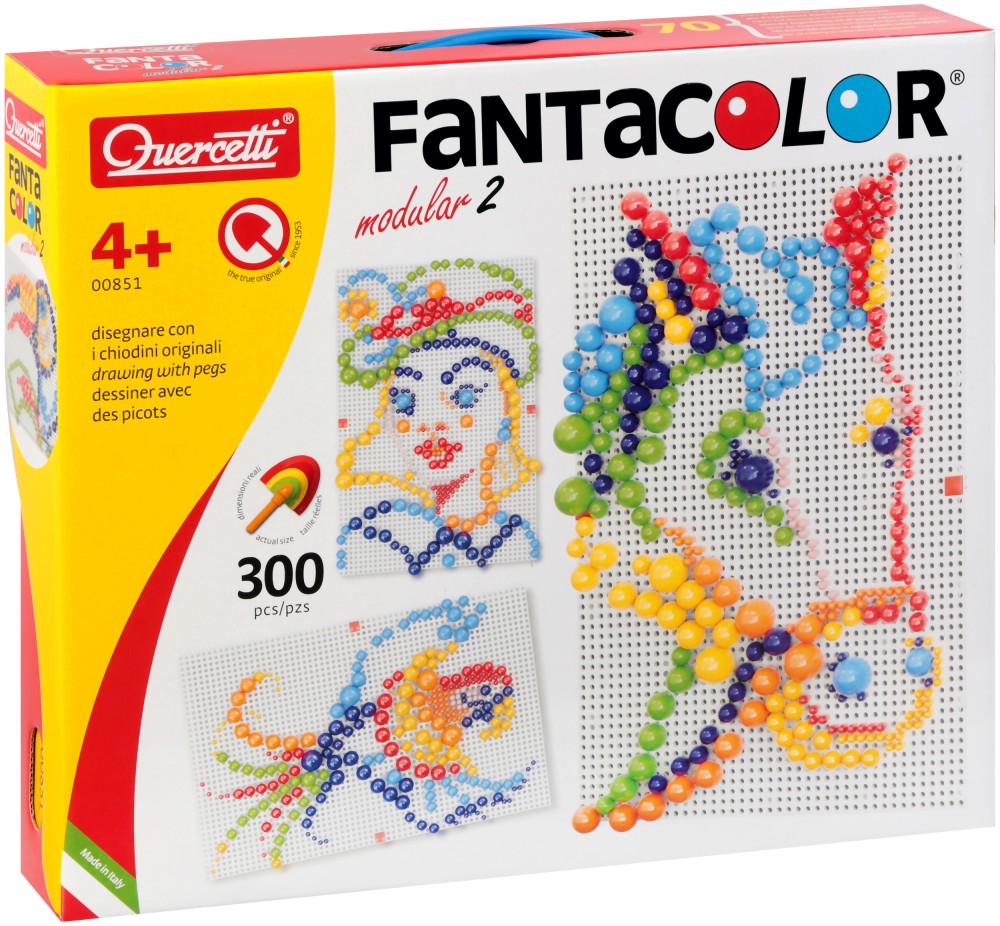 Мозайка Quercetti - Fantacolor - С 300 цветни кабърчета - играчка