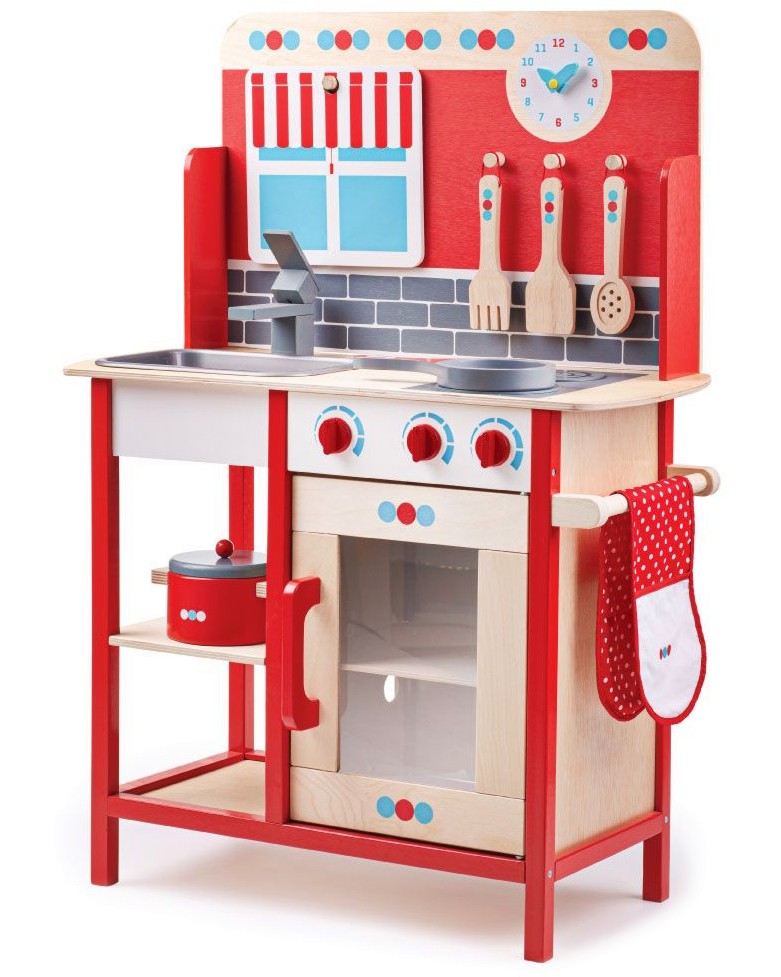 Детска дървена кухня Bigjigs Toys - С аксесоари - играчка
