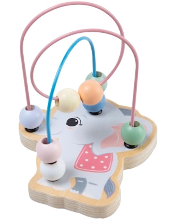 Дървено слонче с лабиринт Joueco - От серията Диви животни - играчка