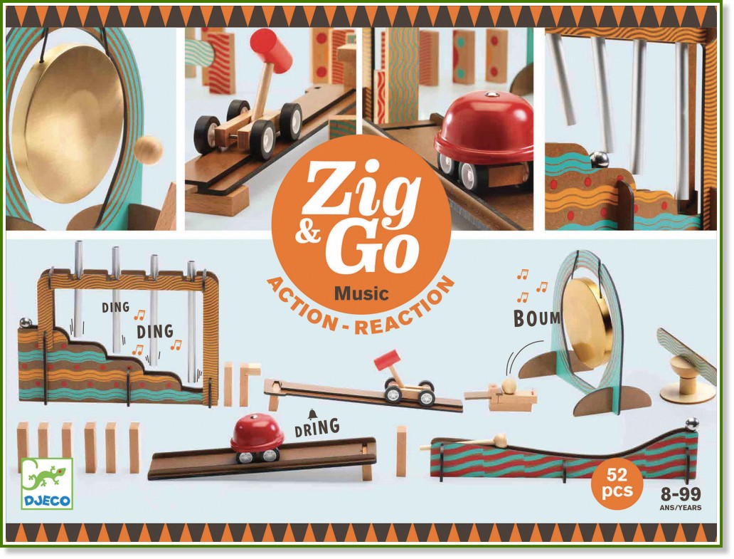 Дървен конструктор Djeco - Zig and Go Дървен конструктор Djeco - Zig and Go - От 52 части - играчка