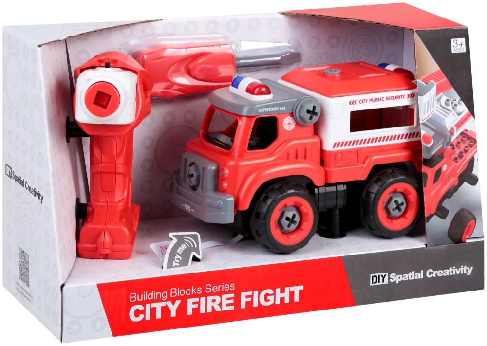 Сглобяема играчка Феликс Тойс Пожарникарски камион - Със звук и светлина - играчка
