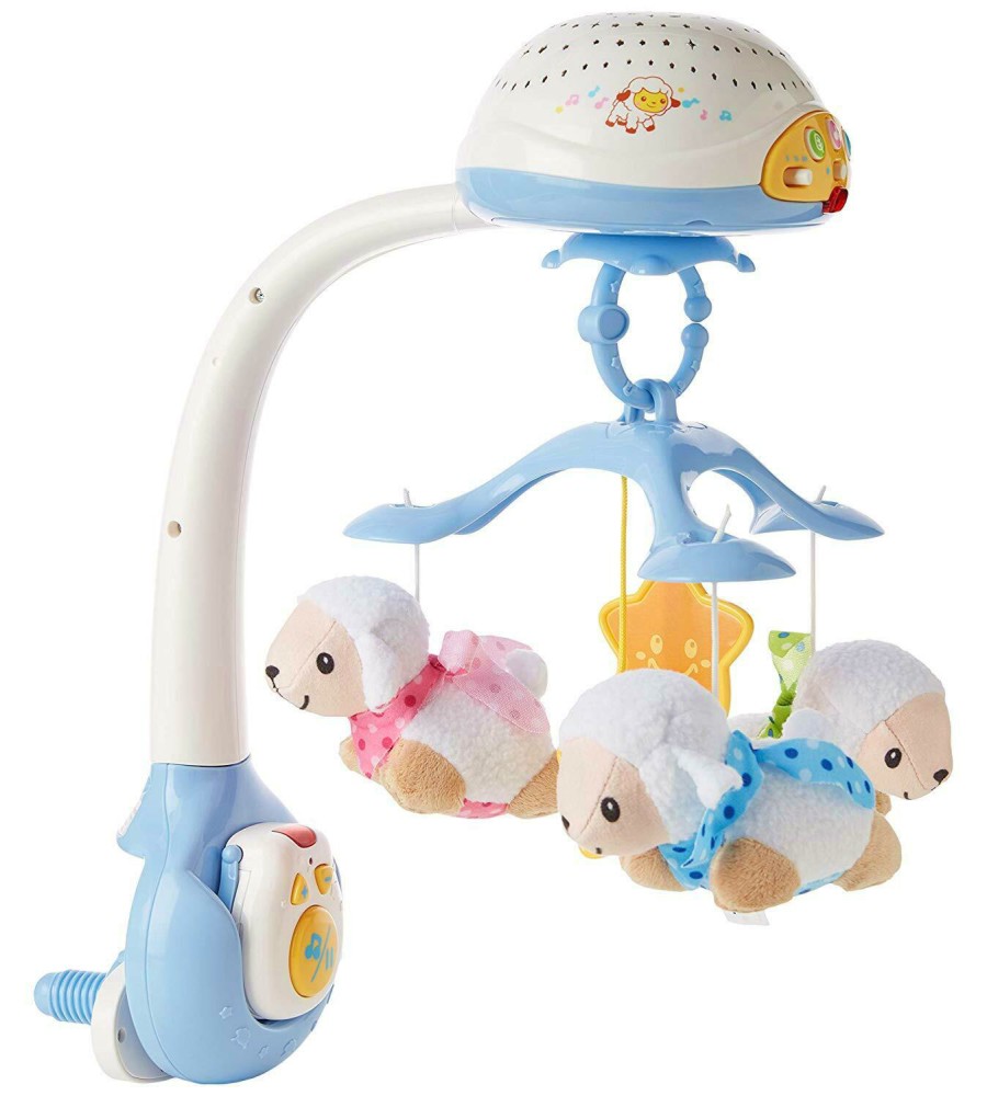 Музикална въртележка с проектор - Агънца - Детска играчка с дистанционно управление за легло - играчка