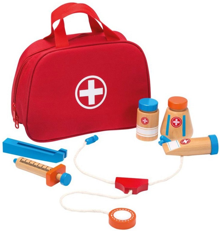 Детски дървен комплект Joueco - Малкият лекар - С аксесоари - играчка