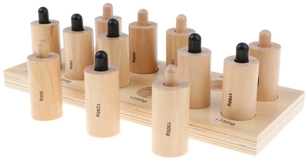 Дървени конуси с пружинки върху подложка - По метода на Монтесори - образователен комплект