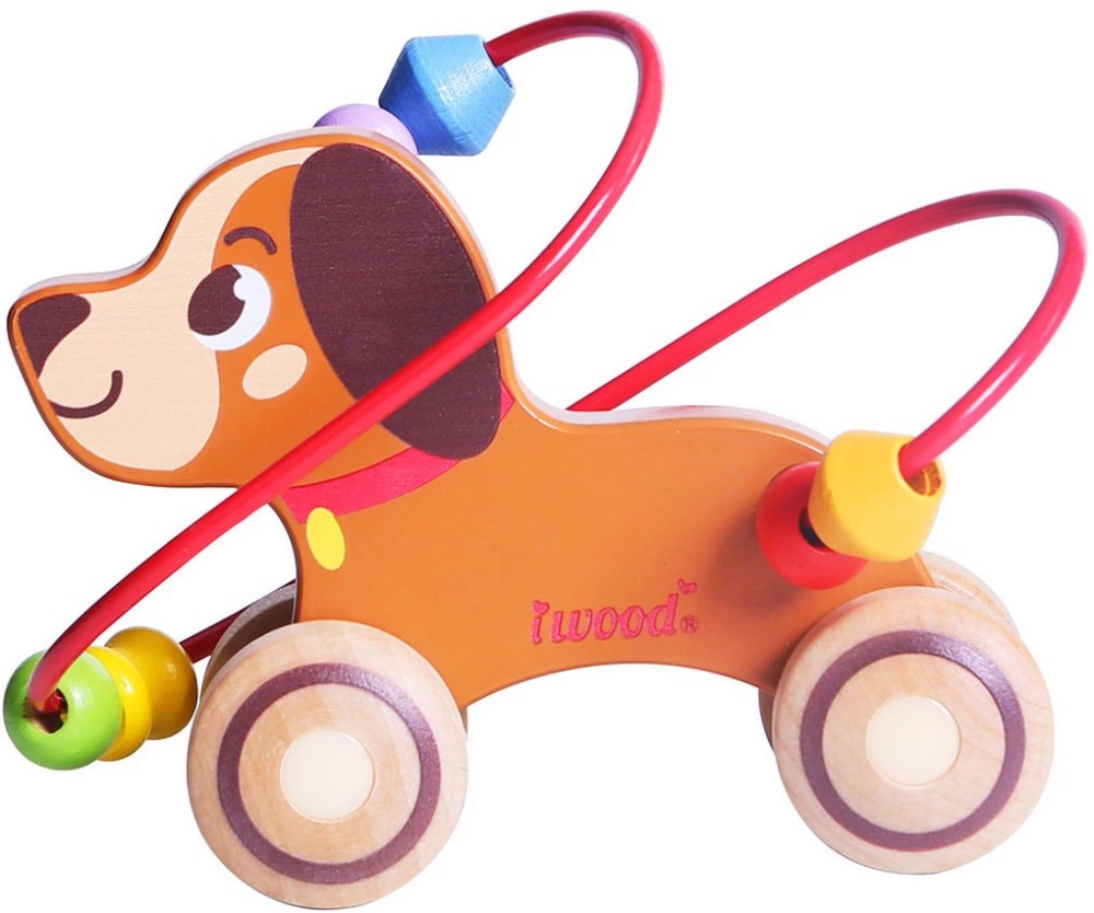 Дървен лабиринт на колелца iWood - Кученце Дървен лабиринт на колелца iWood - Кученце - играчка