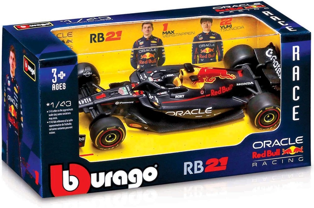 Кола F1 Oracle Red Bull RB21 - Bburago Кола F1 Oracle Red Bull RB21 - Bburago - От серията Race Collezione - количка