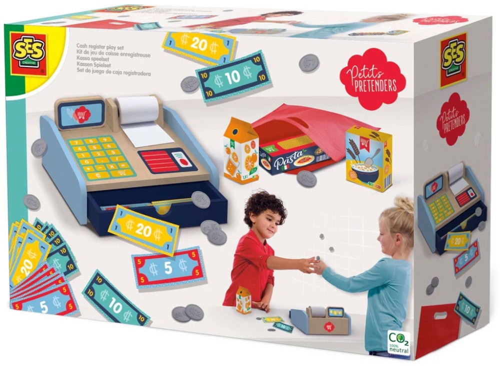 Дървен касов апарат SES Creative Дървен касов апарат SES Creative - С аксесоари - играчка