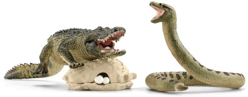 Фигурки за игра Schleich - Крокодил и змия - От серията Светът на дивите животни - фигури
